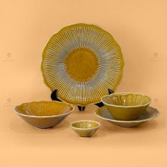 Bộ Bát Đĩa Men Nâu Vân Sen