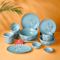 Bộ Bát Đĩa Bát Tràng Men Ngọc Hoa Đào Trắng